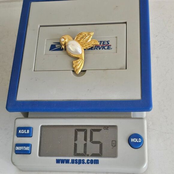 Vintage Napier Bird Brooch Pin Hummingbird Faux Pearl Cabochon Gold Tone Metal - Picture 6 of 8